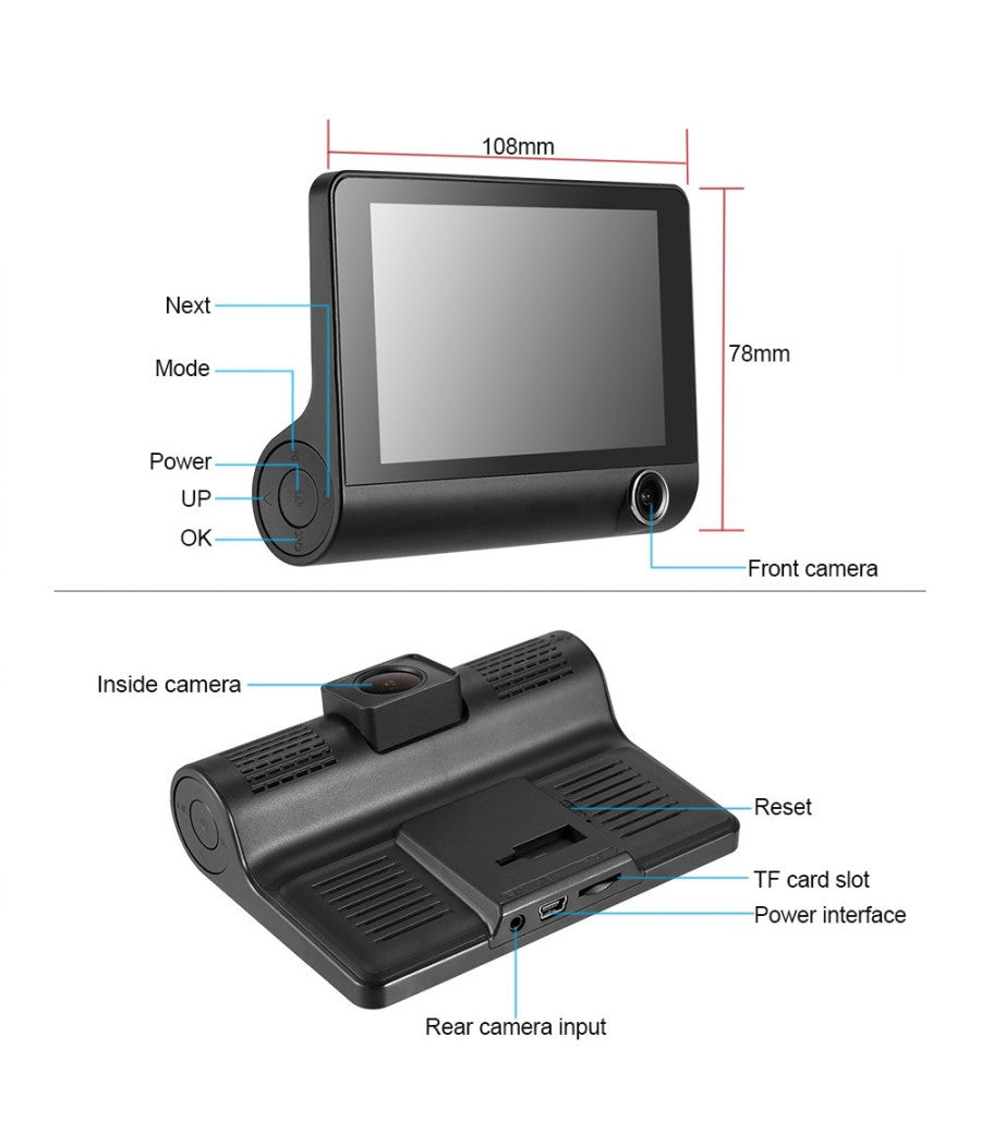 Mini Dvr Auto Full Hd 1080p Camera Monitor Lcd 4" Anteriore Posteriore Interna         