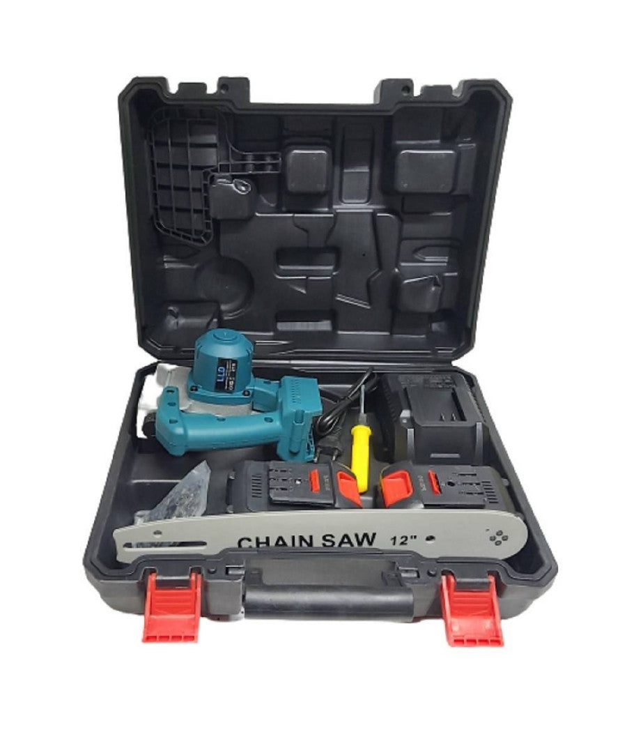 Mini Elettrosega 12" 2 Batterie 21v Con Serbatoio Olio Motosega Elettrica Valigia         