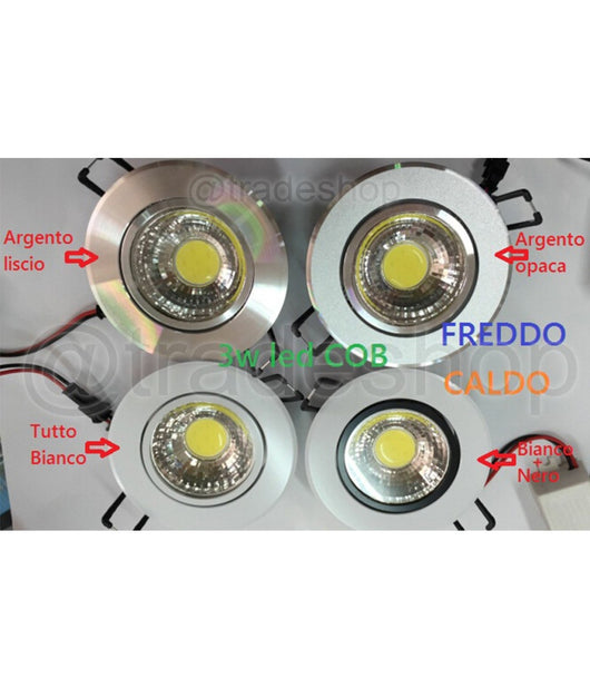Mini Faretto Cob A Led Da Incasso 3w Luce Fredda Caldo Con Alette Cartongesso         