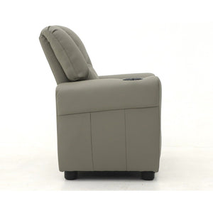 Poltrona relax ITCHI reclinabile manualmente in materiale PU di colore grigio.