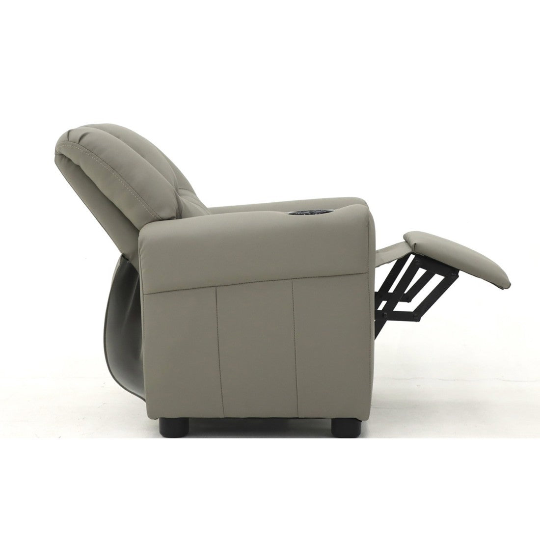 Poltrona relax ITCHI reclinabile manualmente in materiale PU di colore grigio.