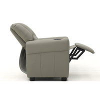 Poltrona relax ITCHI reclinabile manualmente in materiale PU di colore grigio.