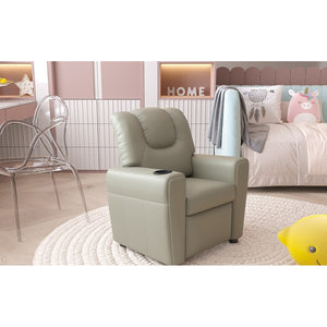 Poltrona relax ITCHI reclinabile manualmente in materiale PU di colore grigio.