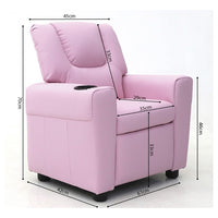 Mini poltrona relax ITCHI reclinabile manualmente in materiale PU di colore rosa.