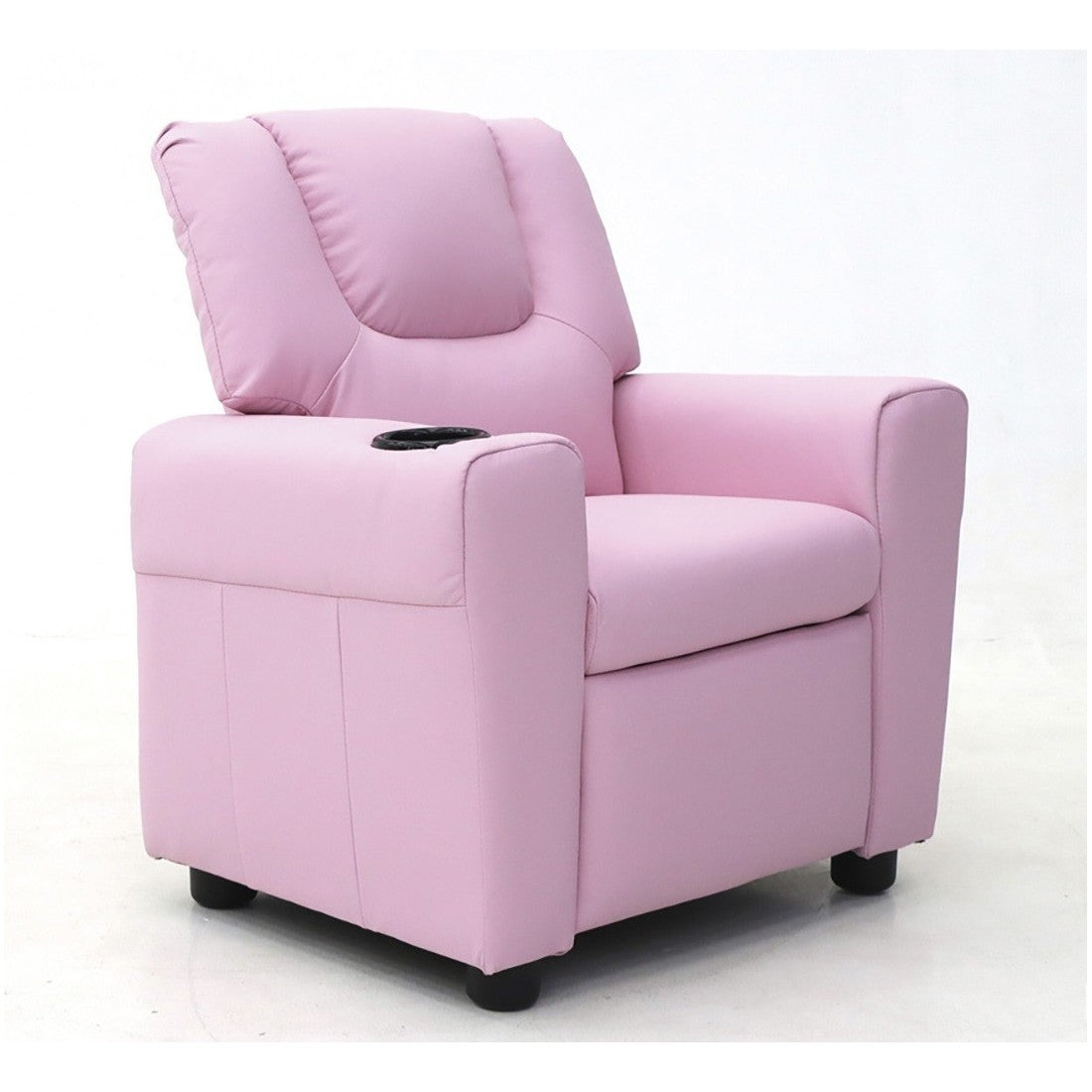 Mini poltrona relax ITCHI reclinabile manualmente in materiale PU di colore rosa.