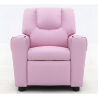 Mini poltrona relax ITCHI reclinabile manualmente in materiale PU di colore rosa.