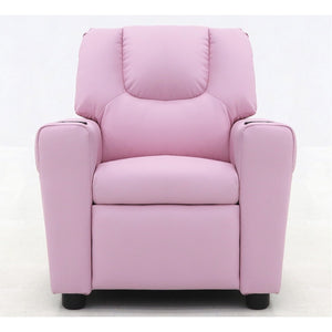 Mini poltrona relax ITCHI reclinabile manualmente in materiale PU di colore rosa.