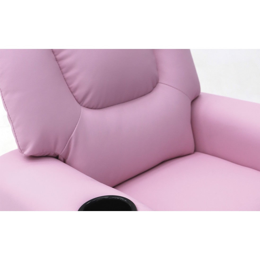 Mini poltrona relax ITCHI reclinabile manualmente in materiale PU di colore rosa.