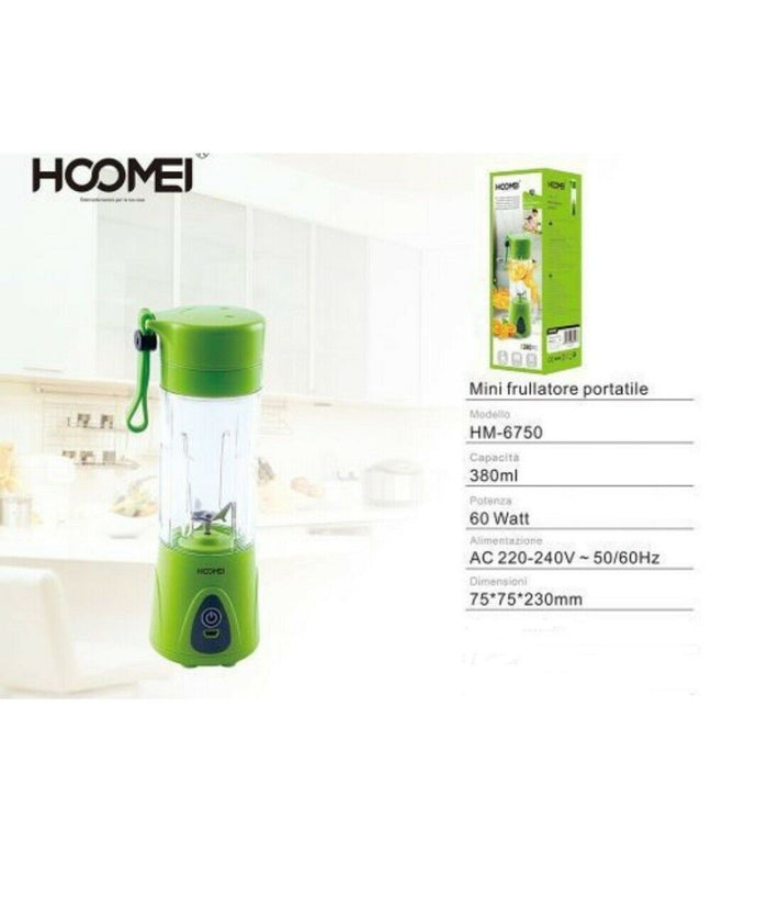 Mini Frullatore Portatile Frutta Verdura 0,38 Ml 60 Watt Cucina Hoomei Hm-6750         