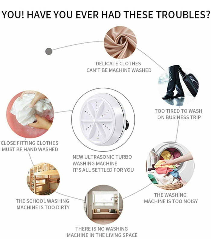 Mini Lavatrice Ad Ultrasuoni Portatile Usb Lavaggio Con Turbine Da Viaggio Barca         