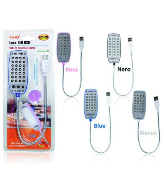 Mini Luce Bianca Lampada Usb Flessibile 28 Led 1.5w Notebook Pc Lettura Led-828         