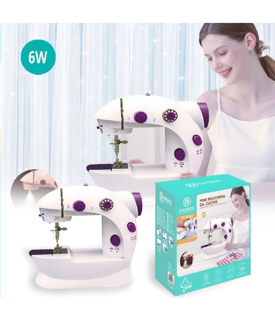 Mini Macchina Da Cucire Portatile Cucito 6 Watt Tx-9063 Elettrica Con 2 Velocità          