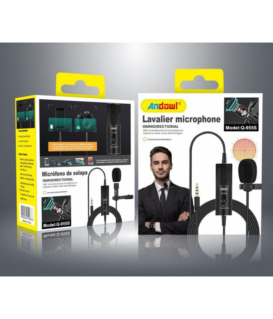 Mini Microfono Lavalier Omnidirezionale 360° Per Smartphone Fotocamera Q-955s         