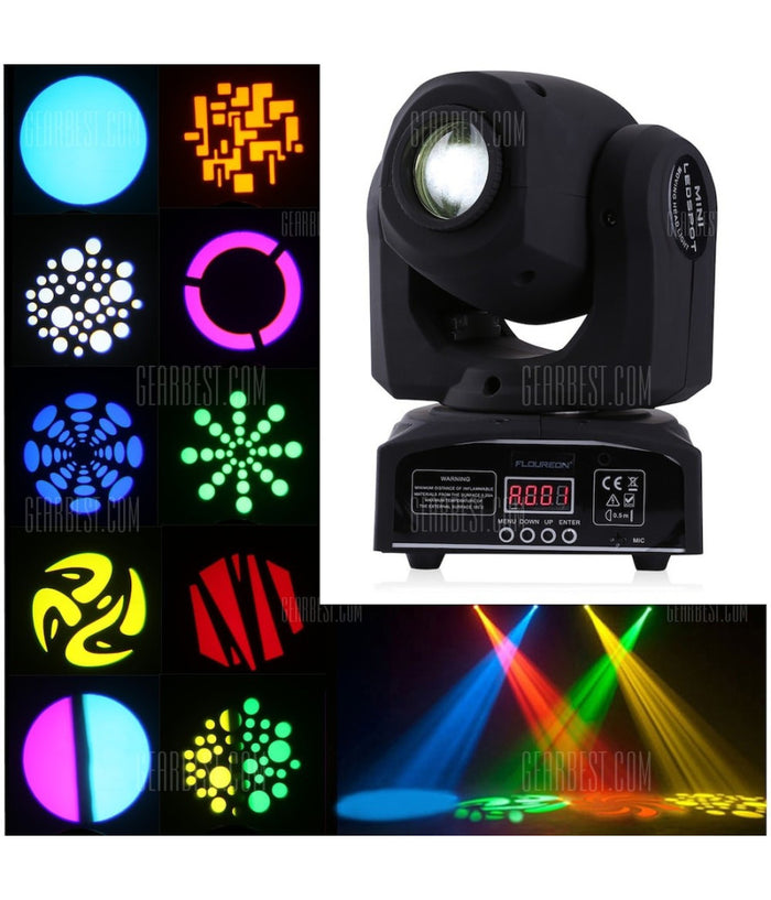 Mini Moving Head Led Spot 30w Cree Gobos Dmx Sound Dj Effetti Luce Disco Party         