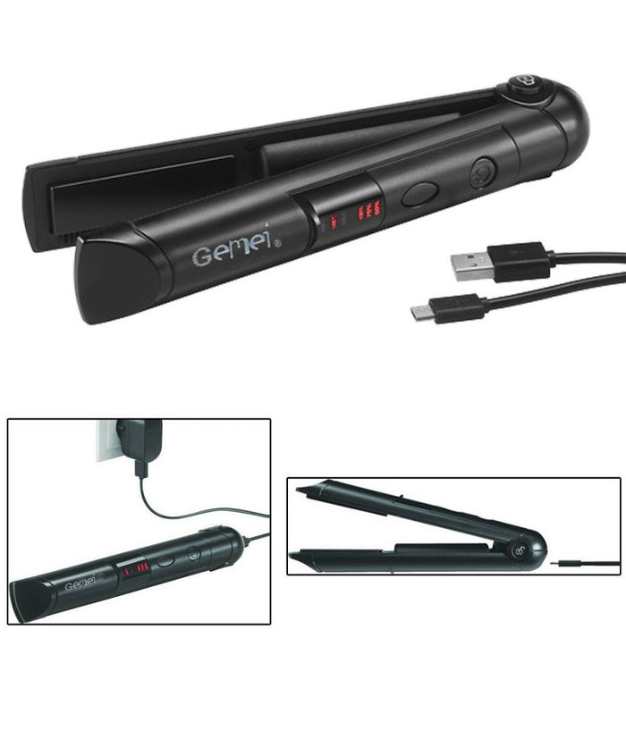 Mini Piastra In Ceramica Capelli Lisci Ricaricabile Da Viaggio Borsa 205°c Gm-2975         