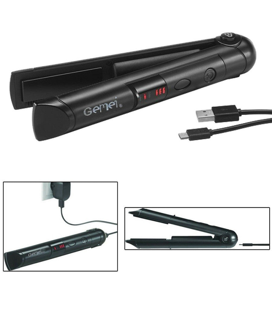 Mini Piastra In Ceramica Capelli Lisci Ricaricabile Da Viaggio Borsa 205°c Gm-2975         