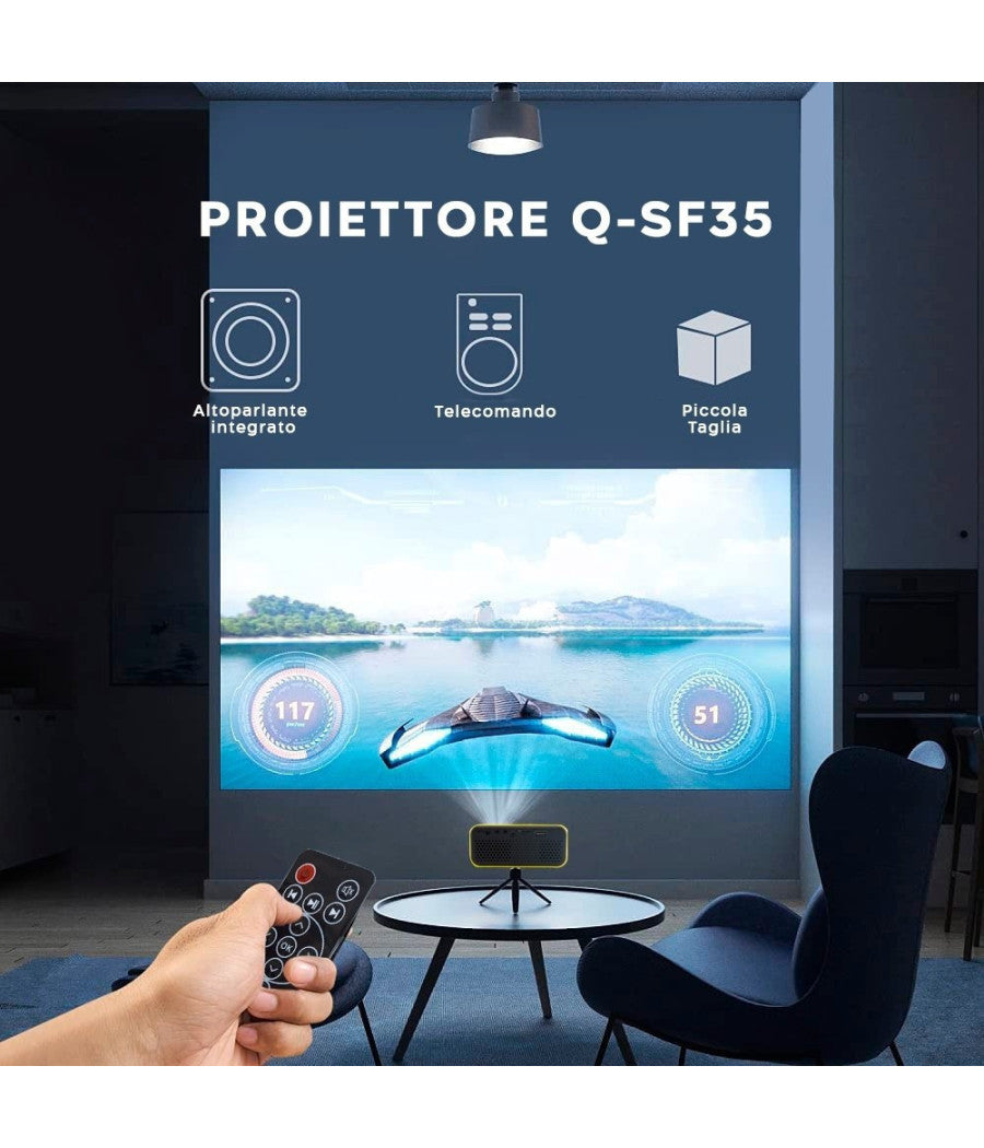 Proiettore Portatile Mini Ultra Hd Con Telecomando Compatibile Con Android E Ios         