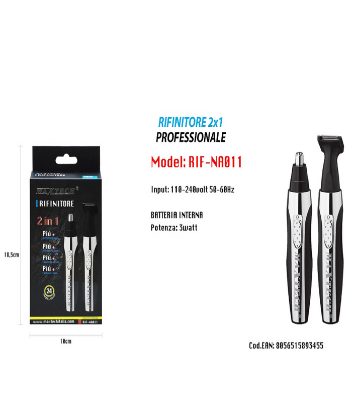 Mini Rasoio 2in1 A Batterie Taglia Capelli Rifinisci Barba Peli Naso Rif-na011         