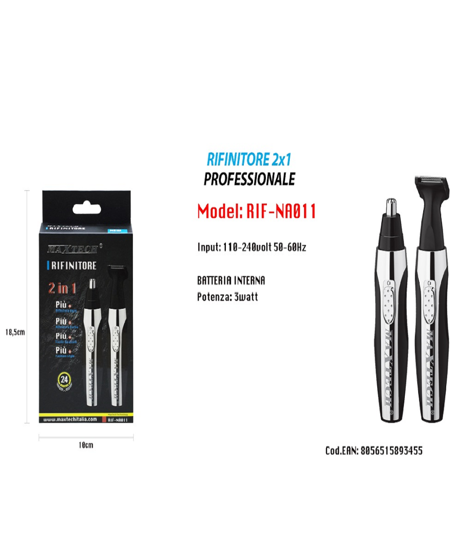 Mini Rasoio 2in1 A Batterie Taglia Capelli Rifinisci Barba Peli Naso Rif-na011         