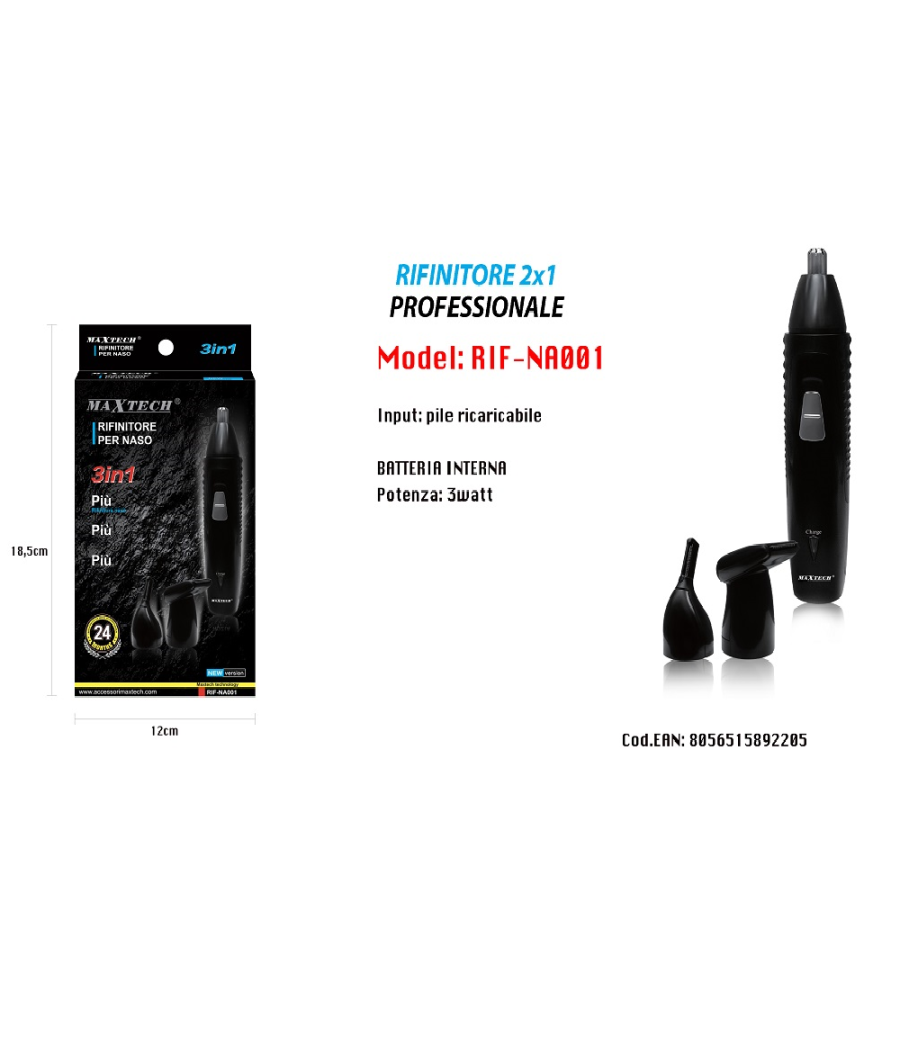 Mini Rasoio Elettrico Uomo Barba Peli Naso Ricaricabile 3in1 Viaggio 3w Rif-na001         