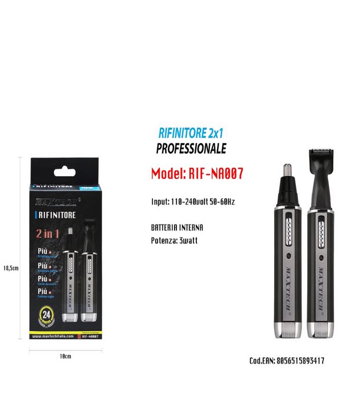 Mini Rasoio Ricaricabile 2in1 Rifinitore Peli Naso Barba Portatile 3w Rif-na007         
