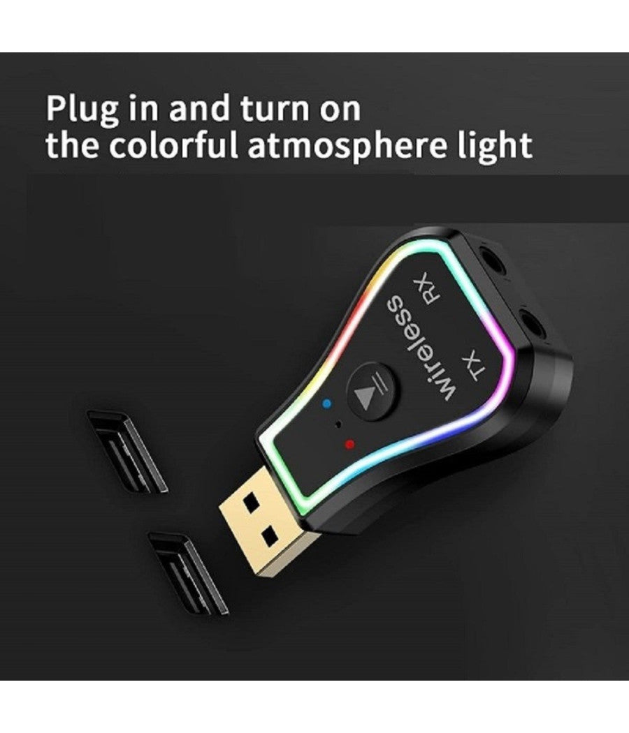 Mini Ricevitore Audio Usb Wireless Bluetooth 5.0 Aux Stereo Rgb Led Light Q-tr31         