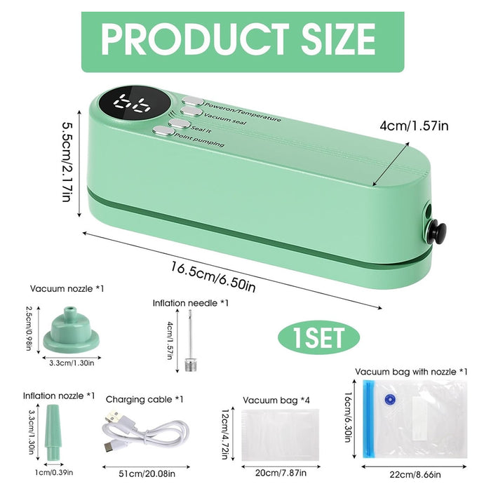 Trade Shop - Mini Sigillatore Per Sottovuoto 7in1 Portatile 3 Velocità Ricaricabile Con 5 Sacchetti -