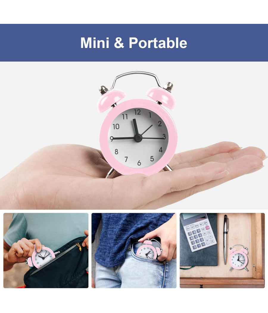 Mini Sveglia Analogico Da Tavolo Piccola Orologio Allarme Sonoro         