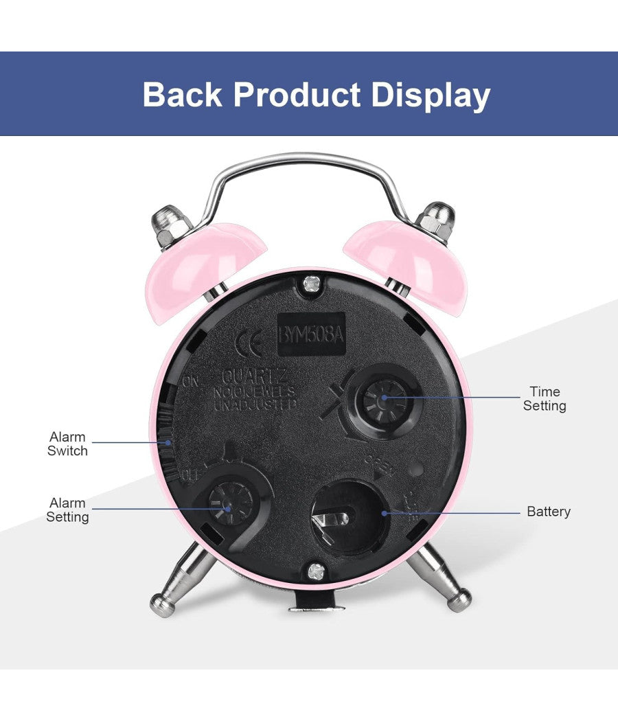 Mini Sveglia Analogico Da Tavolo Piccola Orologio Allarme Sonoro         
