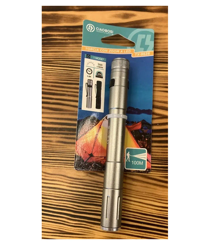 Mini Torcia Con Zoom A Led Tx-9636 A Batterie Compatta Con Custodia In Metallo         