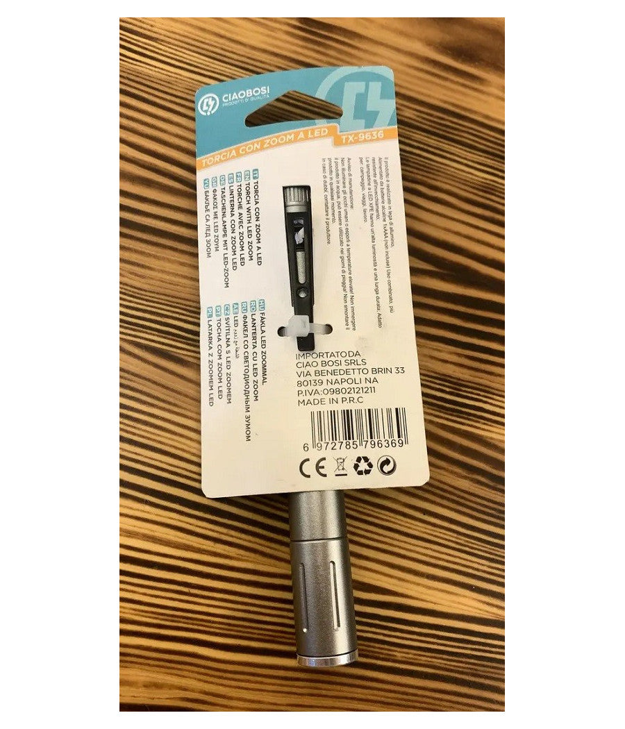 Mini Torcia Con Zoom A Led Tx-9636 A Batterie Compatta Con Custodia In Metallo         