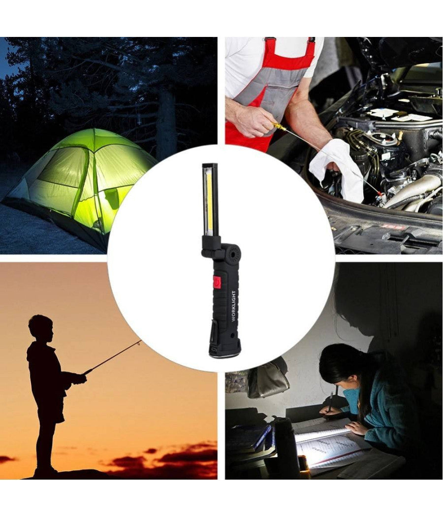 Mini Torcia Ricaricabile Led Cob Magnetica Snodata Luce Lampada Lavoro Meccanico         