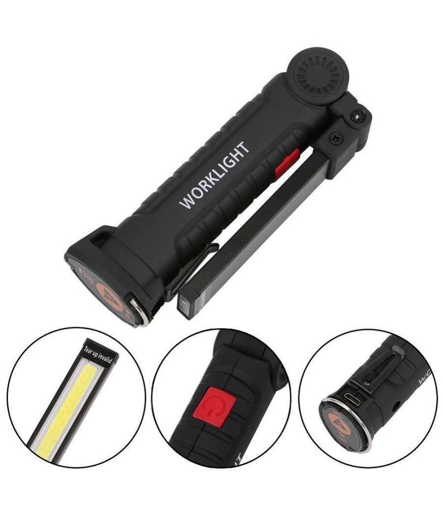 Mini Torcia Ricaricabile Led Cob Magnetica Snodata Luce Lampada Lavoro Meccanico         