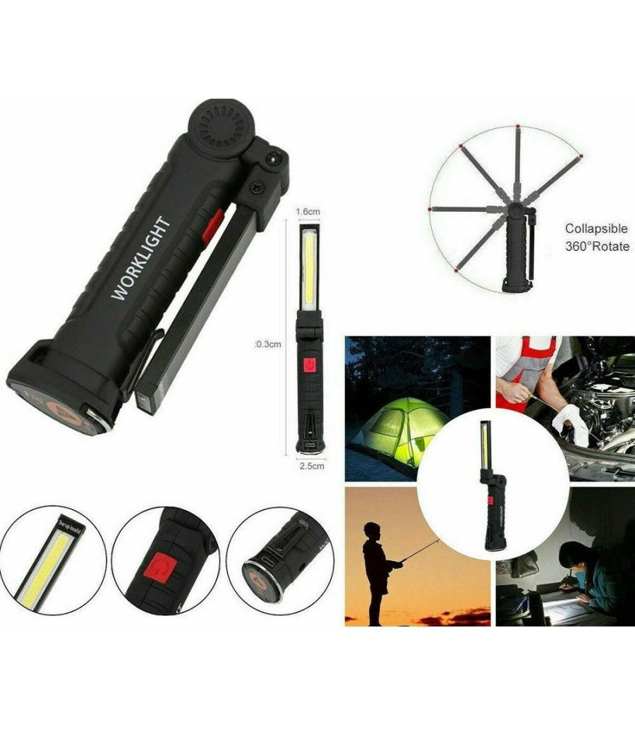 Mini Torcia Ricaricabile Led Cob Magnetica Snodata Luce Lampada Lavoro Meccanico         