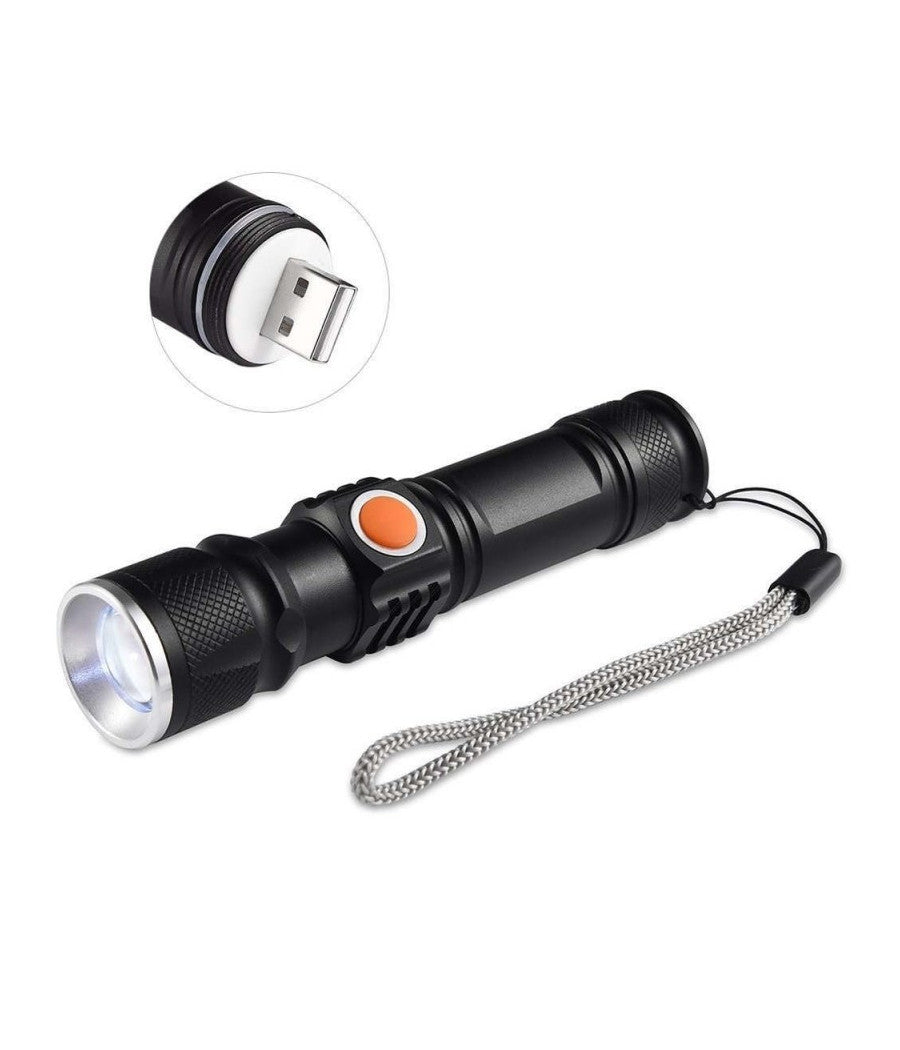 Mini Torcia T6 Led Tascabile Cree Zoom 3 Modalità  Ricaricabile Usb Elettrica         