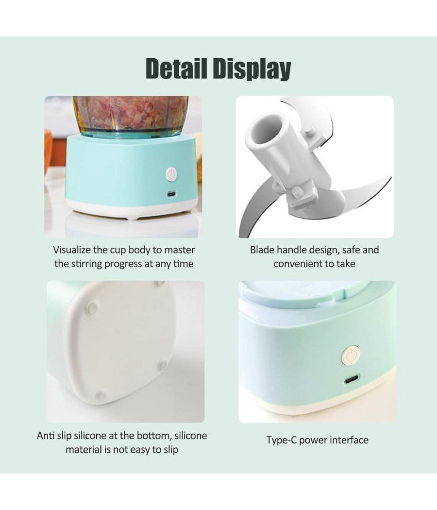 Mini Tritatutto Elettrico Robot Cucina Miscelatore Alimentare Portatile Senza Fili         