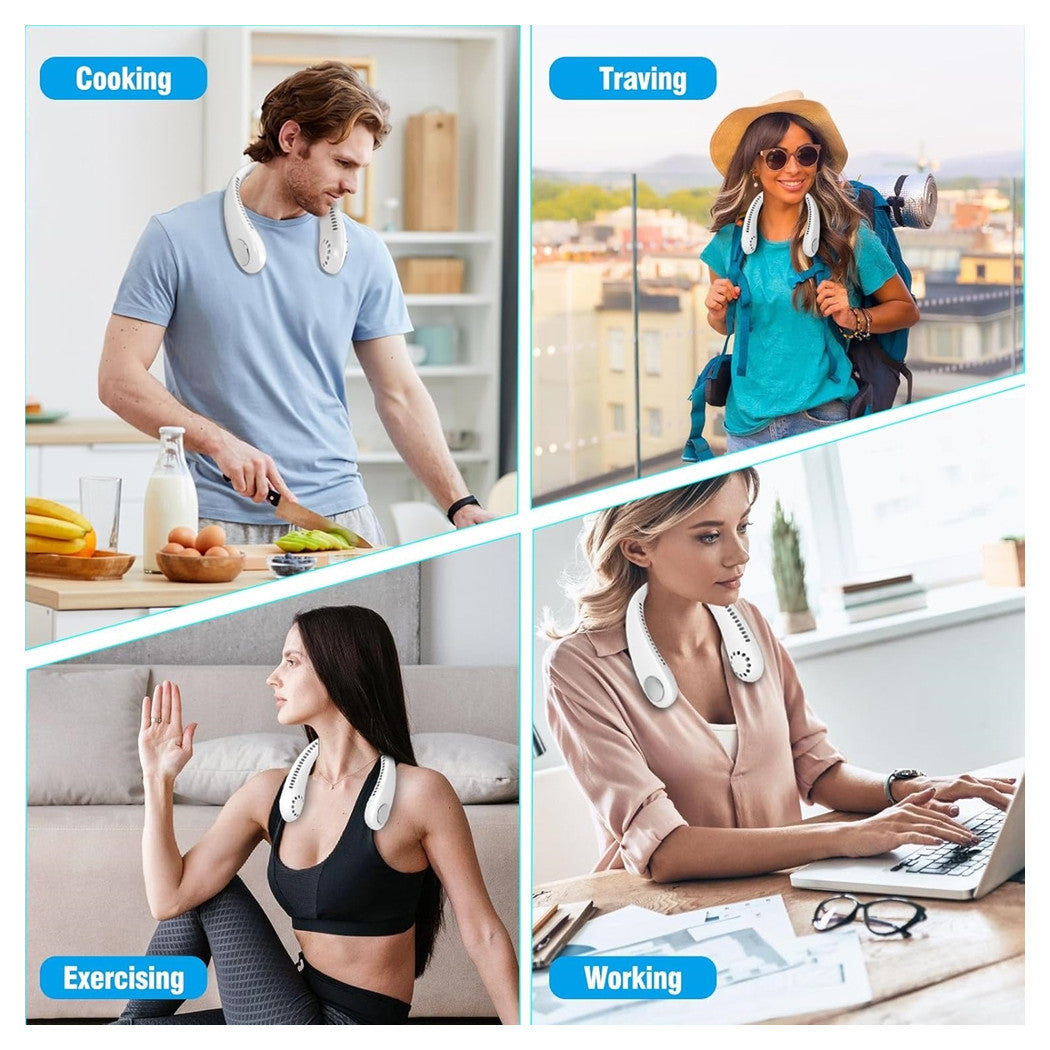 Trade Shop - Mini Ventilatore Collo Portatile Ricaricabile Usb Senza Pale 2600mah 3 Velocità Silenzioso -