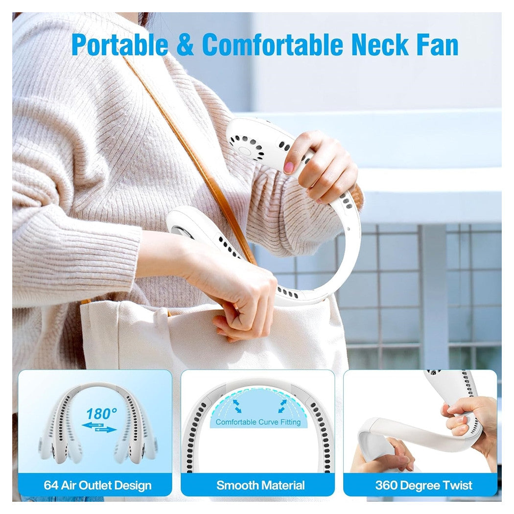 Trade Shop - Mini Ventilatore Collo Portatile Ricaricabile Usb Senza Pale 2600mah 3 Velocità Silenzioso -