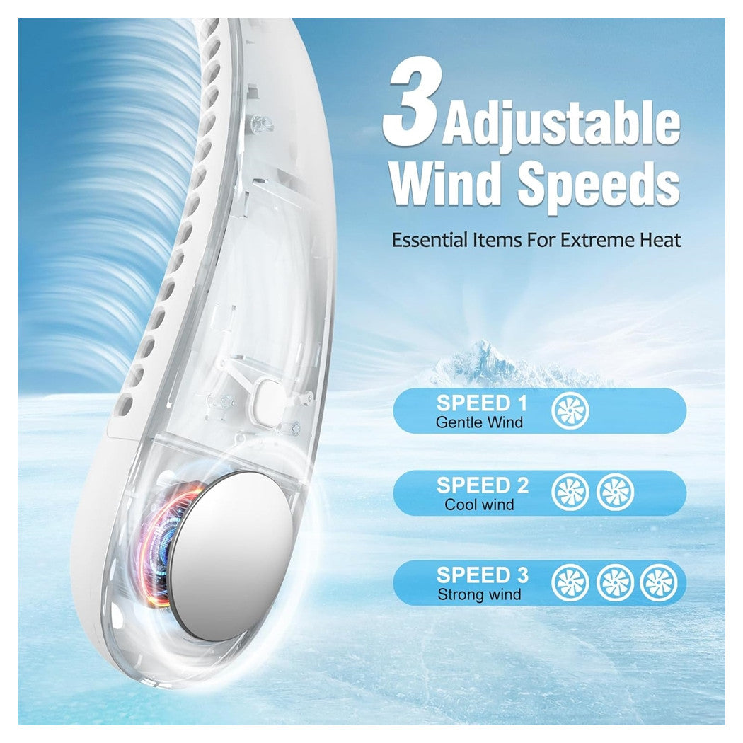 Trade Shop - Mini Ventilatore Collo Portatile Ricaricabile Usb Senza Pale 2600mah 3 Velocità Silenzioso -