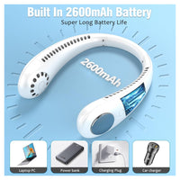 Trade Shop - Mini Ventilatore Collo Portatile Ricaricabile Usb Senza Pale 2600mah 3 Velocità Silenzioso -