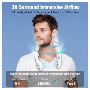 Trade Shop - Mini Ventilatore Collo Portatile Ricaricabile Usb Senza Pale 2600mah 3 Velocità Silenzioso -