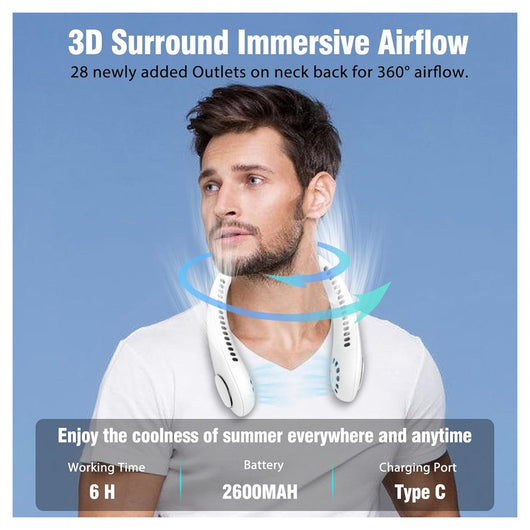 Trade Shop - Mini Ventilatore Collo Portatile Ricaricabile Usb Senza Pale 2600mah 3 Velocità Silenzioso -