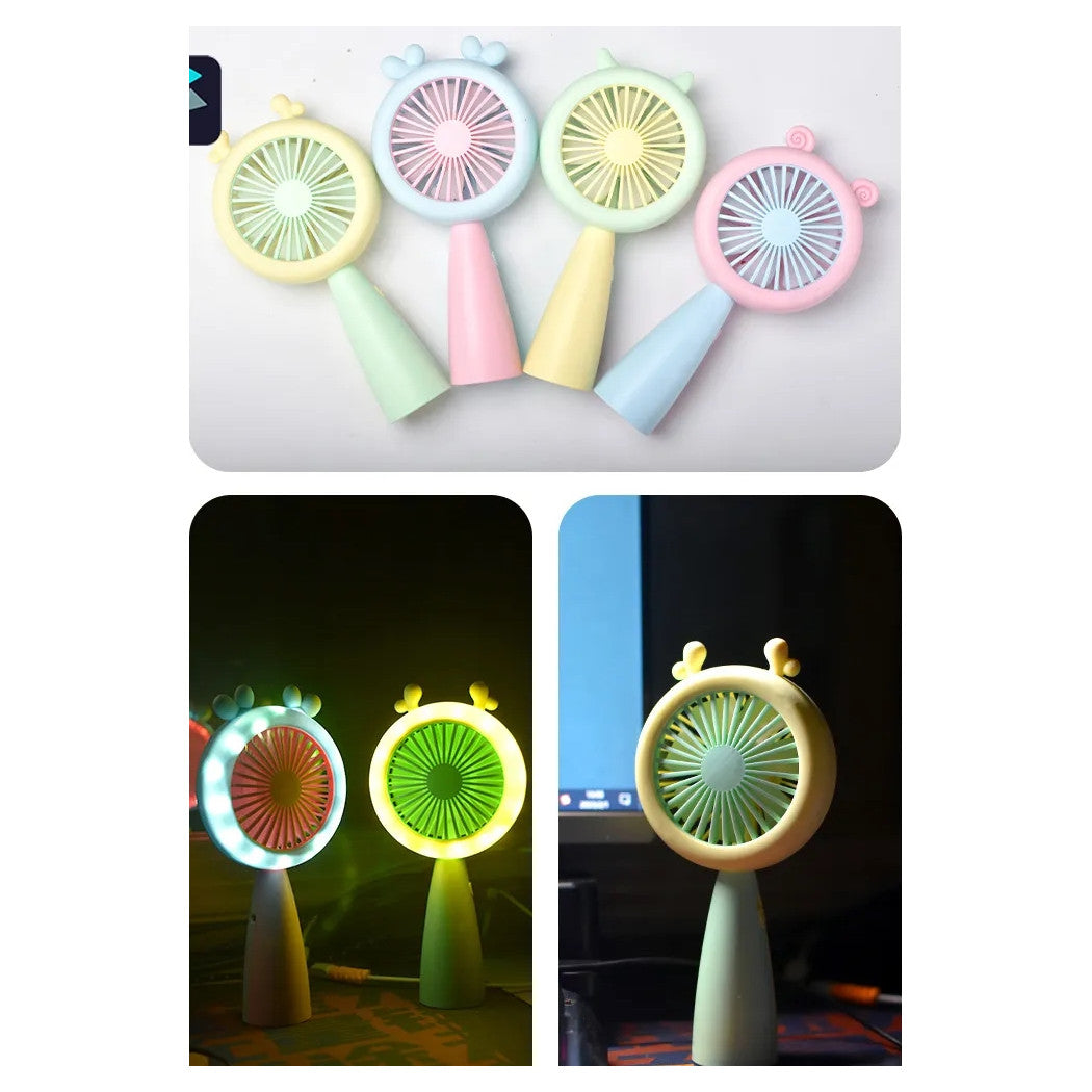 Trade Shop - Mini Ventilatore Con Luce A Led Hq66-17 Portatile Batteria Ricaricabile Usb 2 Velocità -