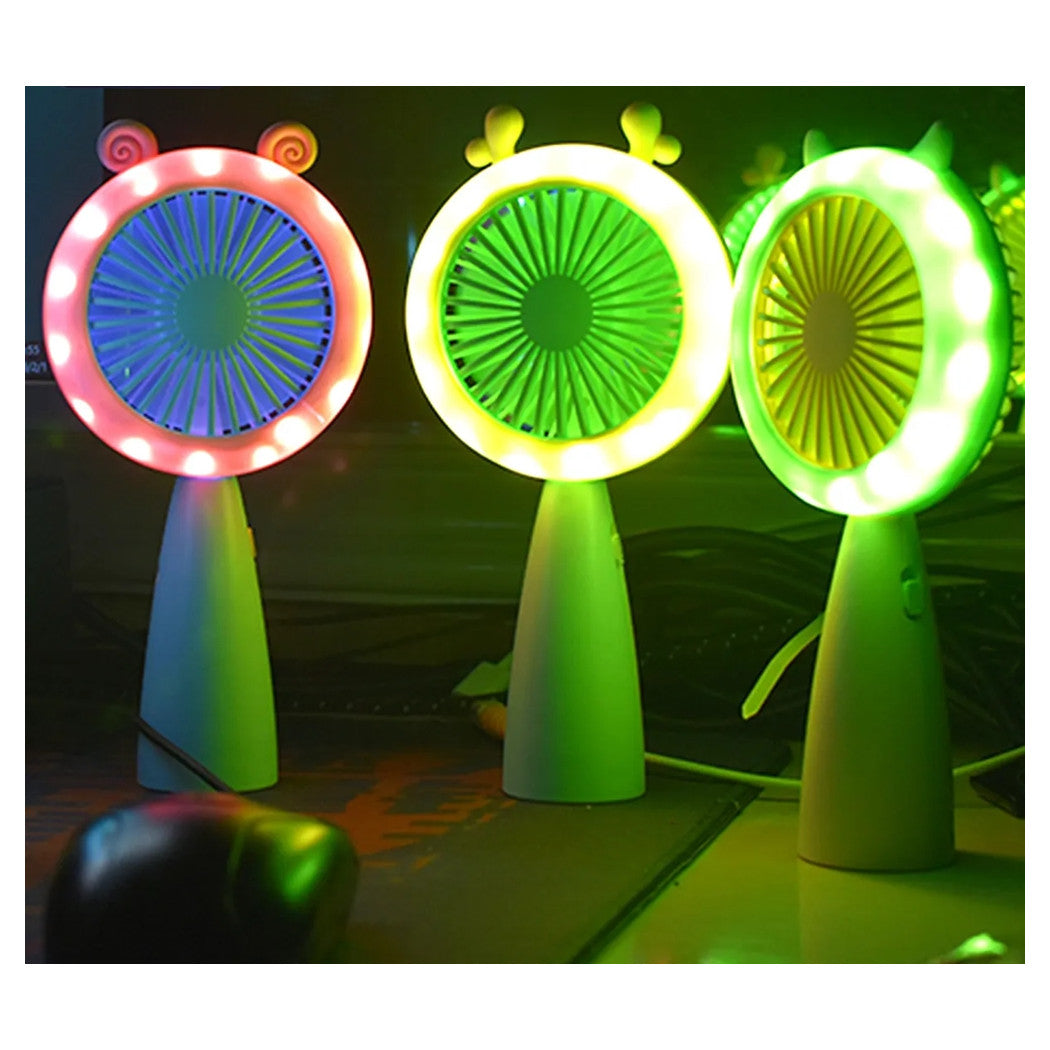 Trade Shop - Mini Ventilatore Con Luce A Led Hq66-17 Portatile Batteria Ricaricabile Usb 2 Velocità -