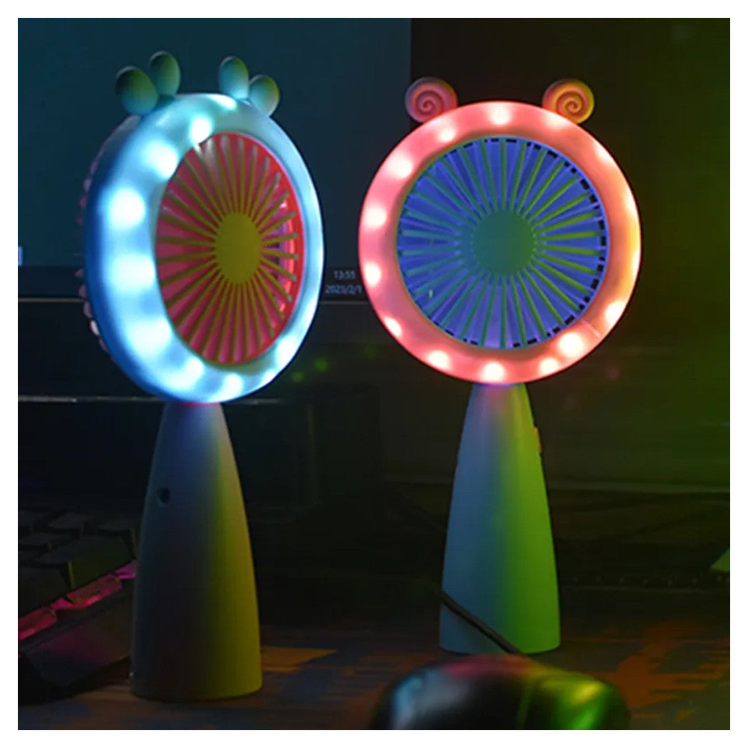 Trade Shop - Mini Ventilatore Con Luce A Led Hq66-17 Portatile Batteria Ricaricabile Usb 2 Velocità -