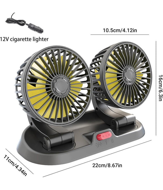 Mini Ventilatore Elettrico Auto Portatile Ruotabile 2 Teste Suv Camper Camion 12v         