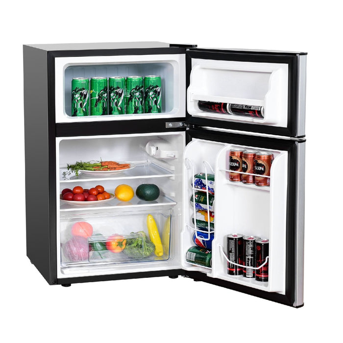 Frigorifero compatto 90 L con luce LED e refrigerazione rapida, Freezer silenzioso separato con 2 ante Grigio-Frigoriferi