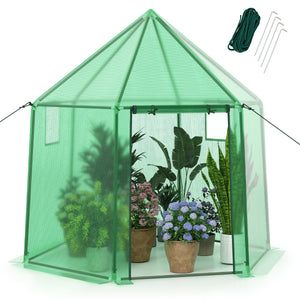 Mini serra portatile per esterno per inverno con copertura in PE per giardino-Serra per entrare porta con cerniera arrotolabile Verde