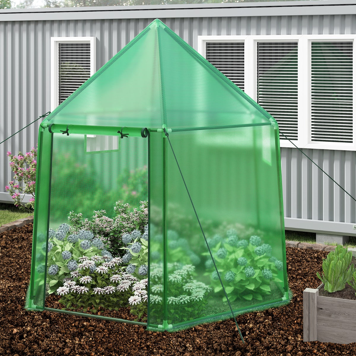 Mini serra portatile per esterno per inverno con copertura in PE per giardino-Serra per entrare porta con cerniera arrotolabile Verde