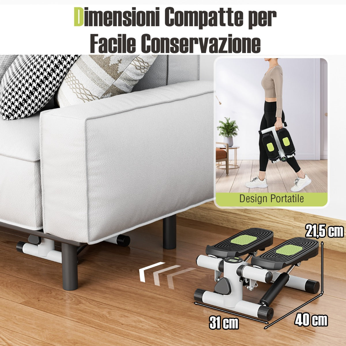 Macchina per scalini con fasce di resistenza altezza regolabile e pedali antiscivolo, Mini stepper per esercizio a casa Bianco-Elliptical